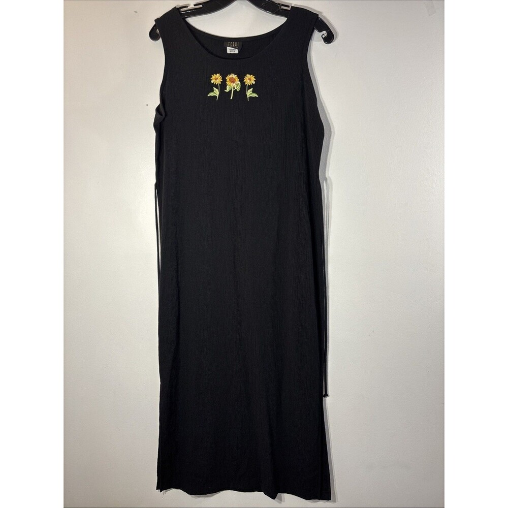 Teddi Sunflower Embroidered Maxi  Column Dress Black Women Sz 6
